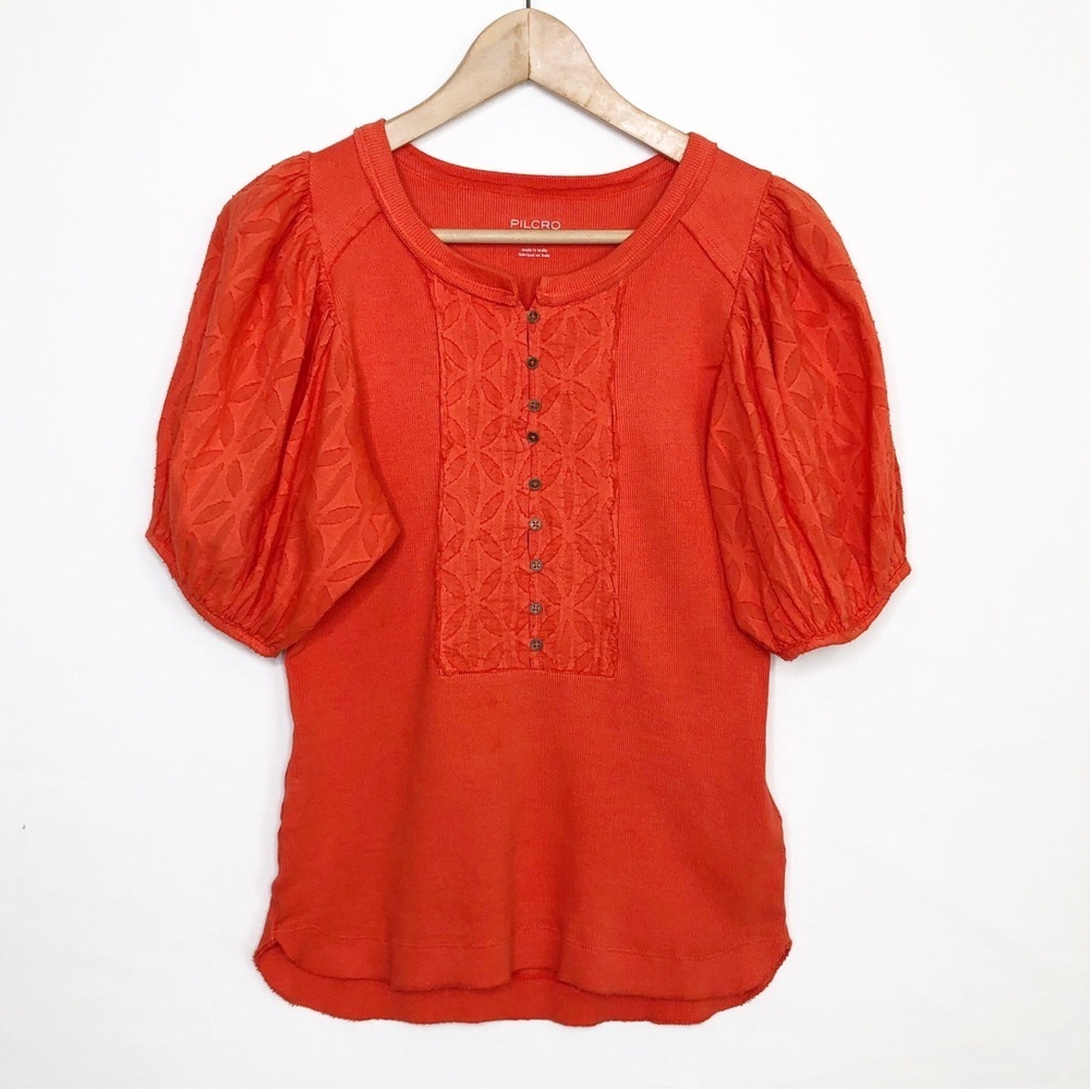 Anthropologie Pilcro Bella Henley Orange top - Picture 2 of 14